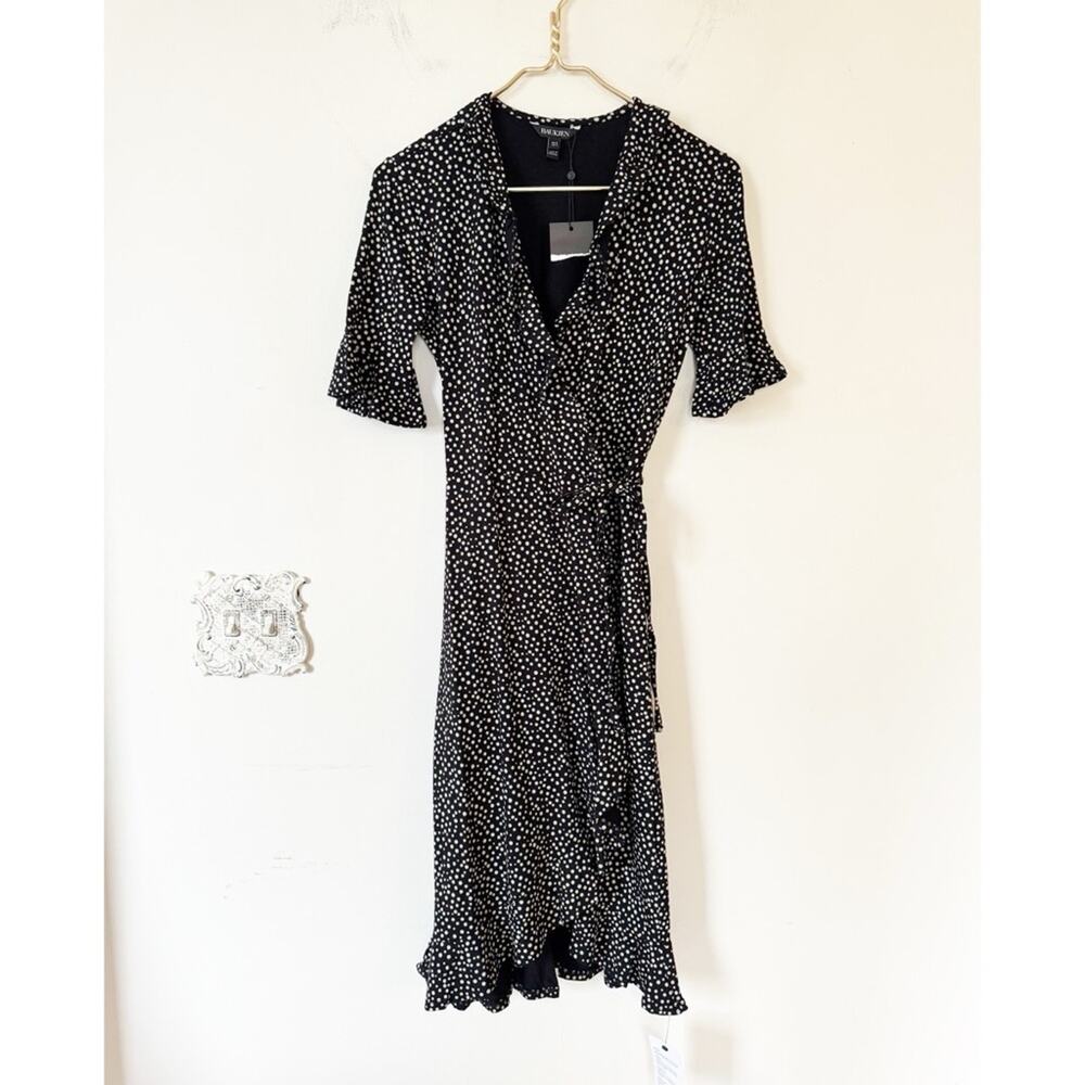 NWT Baukjen Black and White Polka Dot Martha Ruffle Wrap Midi Dress 2 XS - Picture 3 of 8
